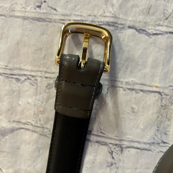 ANILINE FINISHED LEATHER GRAY USA MADE MENS BELT SIZE 38 GOLD TONE BUCKLE - Picture 3 of 8